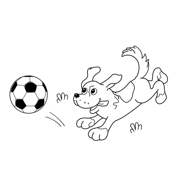 Desenho da página da coloração do cão dos desenhos animados com bola de futebol —  Vetores de Stock