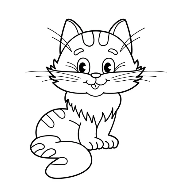 Barevné stránky osnovy z kreslených chlupatou kočičku. Omalovánky pro děti — Stockový vektor