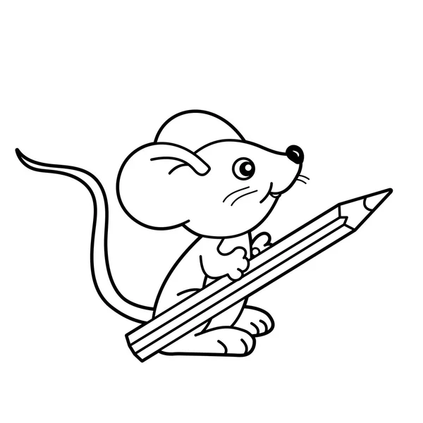 Coloring Page Outline Of cartoon little mouse with pencil. Coloring book for kids — Stock Vector