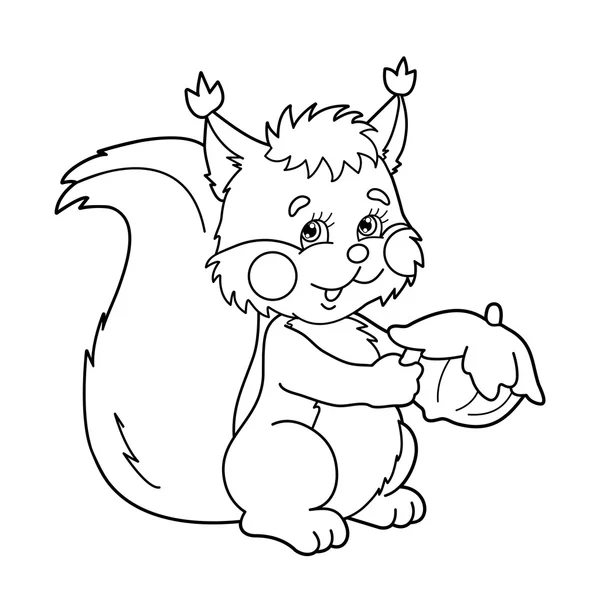 Kolorystyka strony zarys kreskówki wiewiórka z nakrętką. Kolorowanka dla dzieci — Wektor stockowy