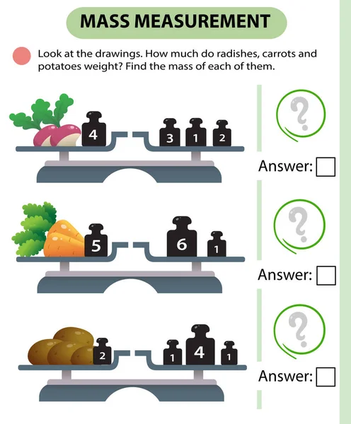 Jogo Matemática Jogo Educação Para Crianças Medição Massa Escalas Quanto —  Vetores de Stock