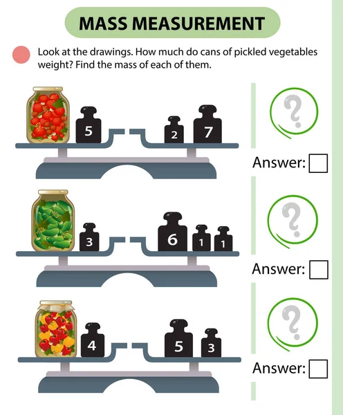 Juego Matemáticas Juego Educación Para Niños Medición Masa Escalas Cuánto — Vector de stock