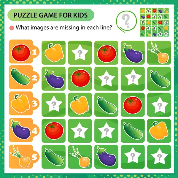 Sudoku Rompecabezas Qué Imágenes Faltan Cada Línea Verduras Pimienta Tomate — Vector de stock