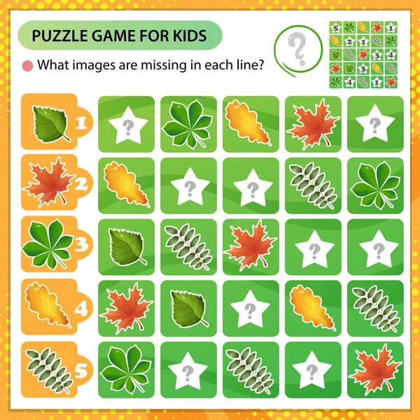 Sudoku Rejtvény Milyen Képek Hiányoznak Minden Sorból Fák Levelei Tölgy — Stock Vector