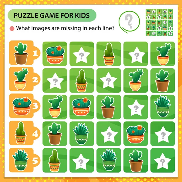 Sudoku Rompecabezas Qué Imágenes Faltan Cada Línea Cactus Plantas Domésticas — Archivo Imágenes Vectoriales