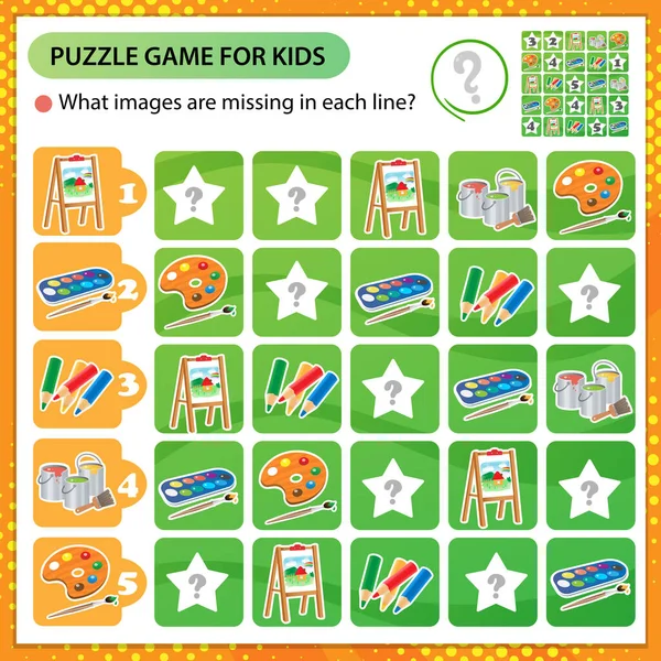 Sudoku Puzzle Quali Immagini Mancano Ogni Riga Cavalletto Con Disegno — Vettoriale Stock