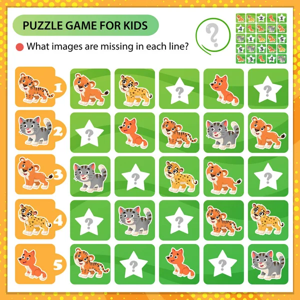 Sudoku Rompecabezas Qué Imágenes Faltan Cada Línea Animales Bebés Pequeño — Vector de stock