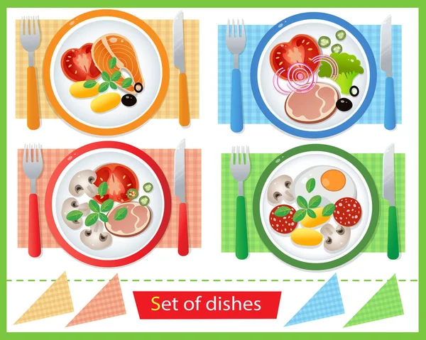 Porsiyon Yemeğinin Beyaz Arka Planda Akşam Yemeğinin Renkli Görüntüsü Yemek — Stok Vektör