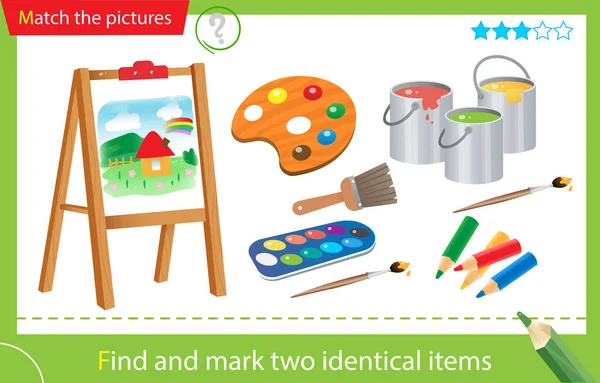 Find Mark Two Identical Items Puzzle Kids Matching Game Education — Vetor de Stock