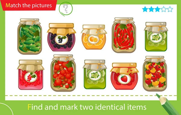 Find Mark Two Identical Items Puzzle Kids Matching Game Education — Wektor stockowy