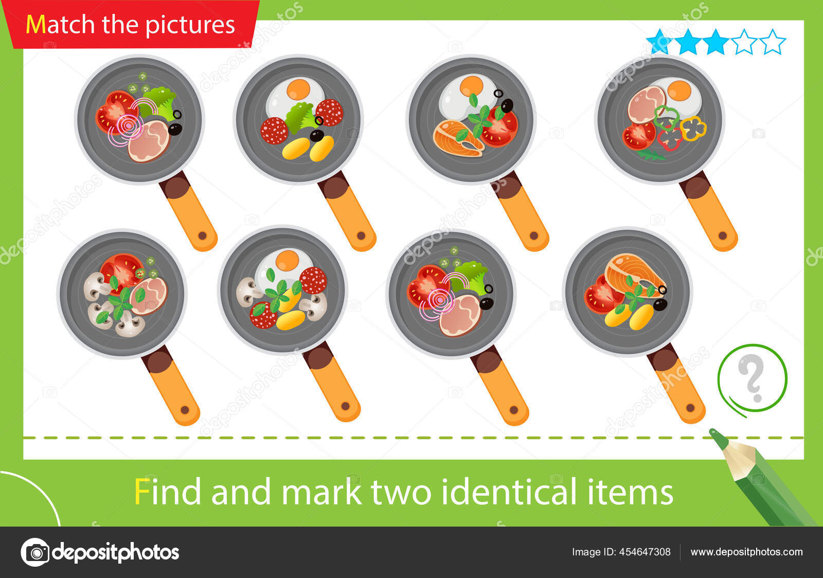 Find Mark Two Identical Items Puzzle Kids Matching Game Education Stock