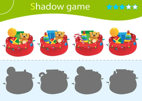 Juego Sombras Para Niños Coincide Con Sombra Correcta Bolsa Santa — Vector de stock