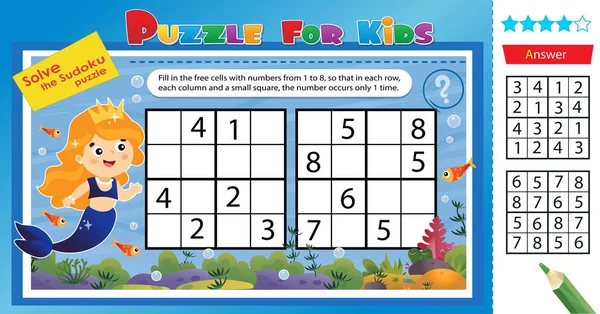 Rozwiąż Zagadkę Sudoku Razem Syreną Logiczna Zagadka Dla Dzieci Gra — Wektor stockowy