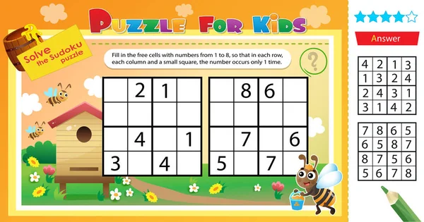 Solve Sudoku Puzzle Together Function Bees Logic Puzzle Kids Education — Stock Vector