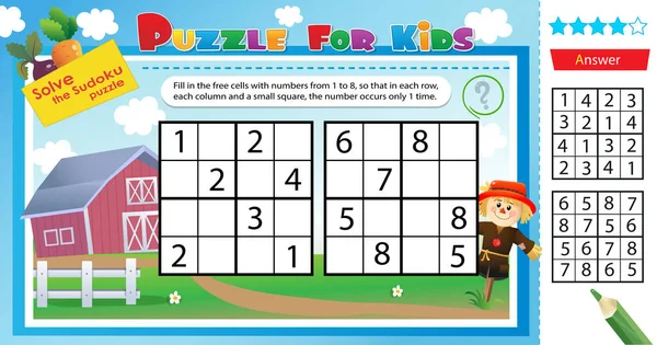 Rozwiąż Zagadkę Farm Sudoku Logiczna Zagadka Dla Dzieci Gra Edukacyjna — Wektor stockowy