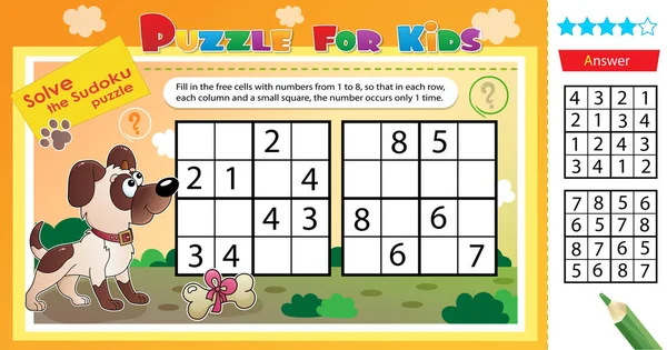 Solve Sudoku Puzzle Together Dog Logic Puzzle Kids Education Game — Stock Vector