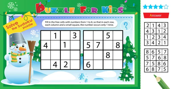 Solve Winter Sudoku Puzzle Together Snowman Logic Puzzle Kids Education — Stock Vector