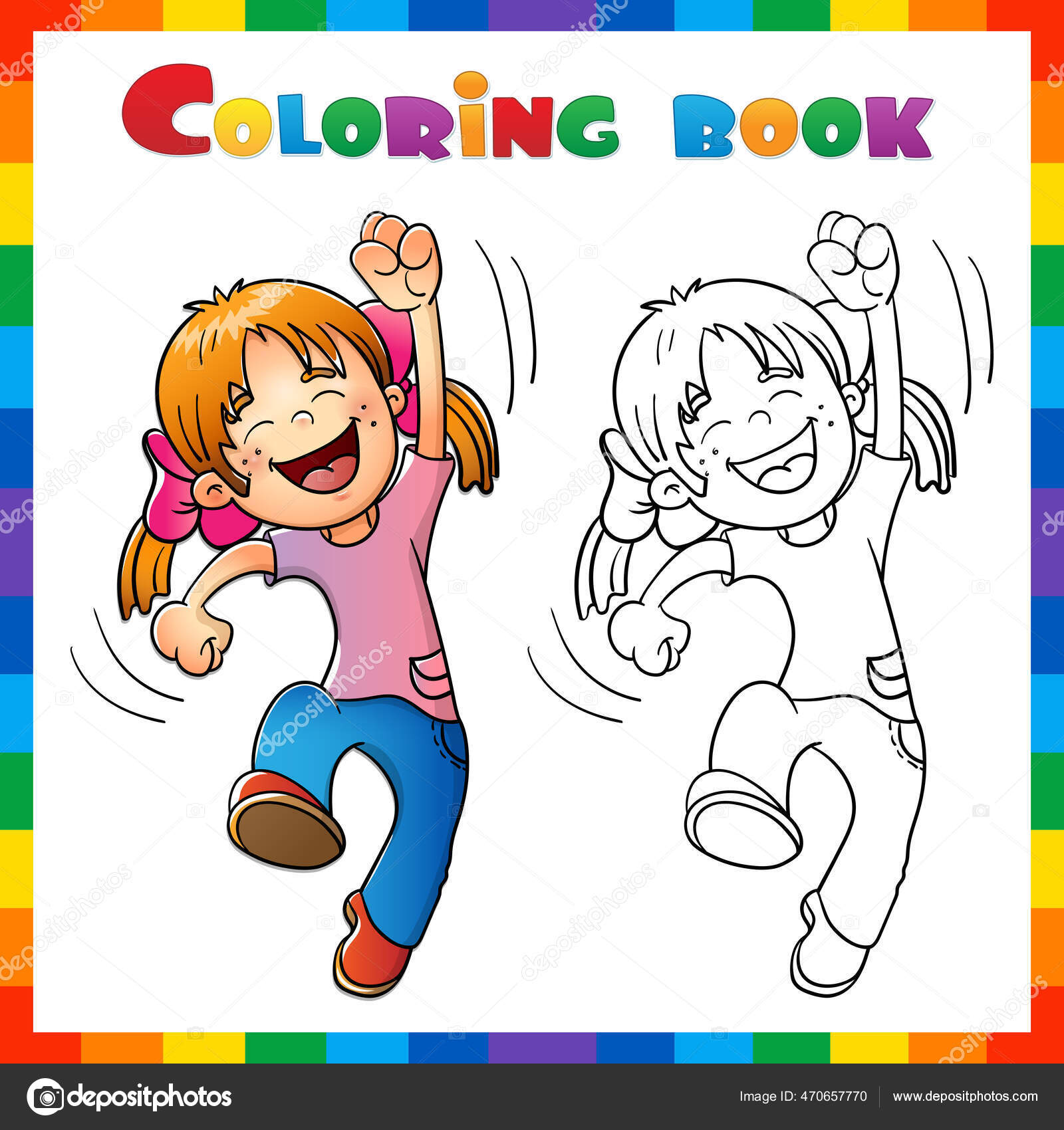 página para colorir menina dos desenhos animados ilustração de