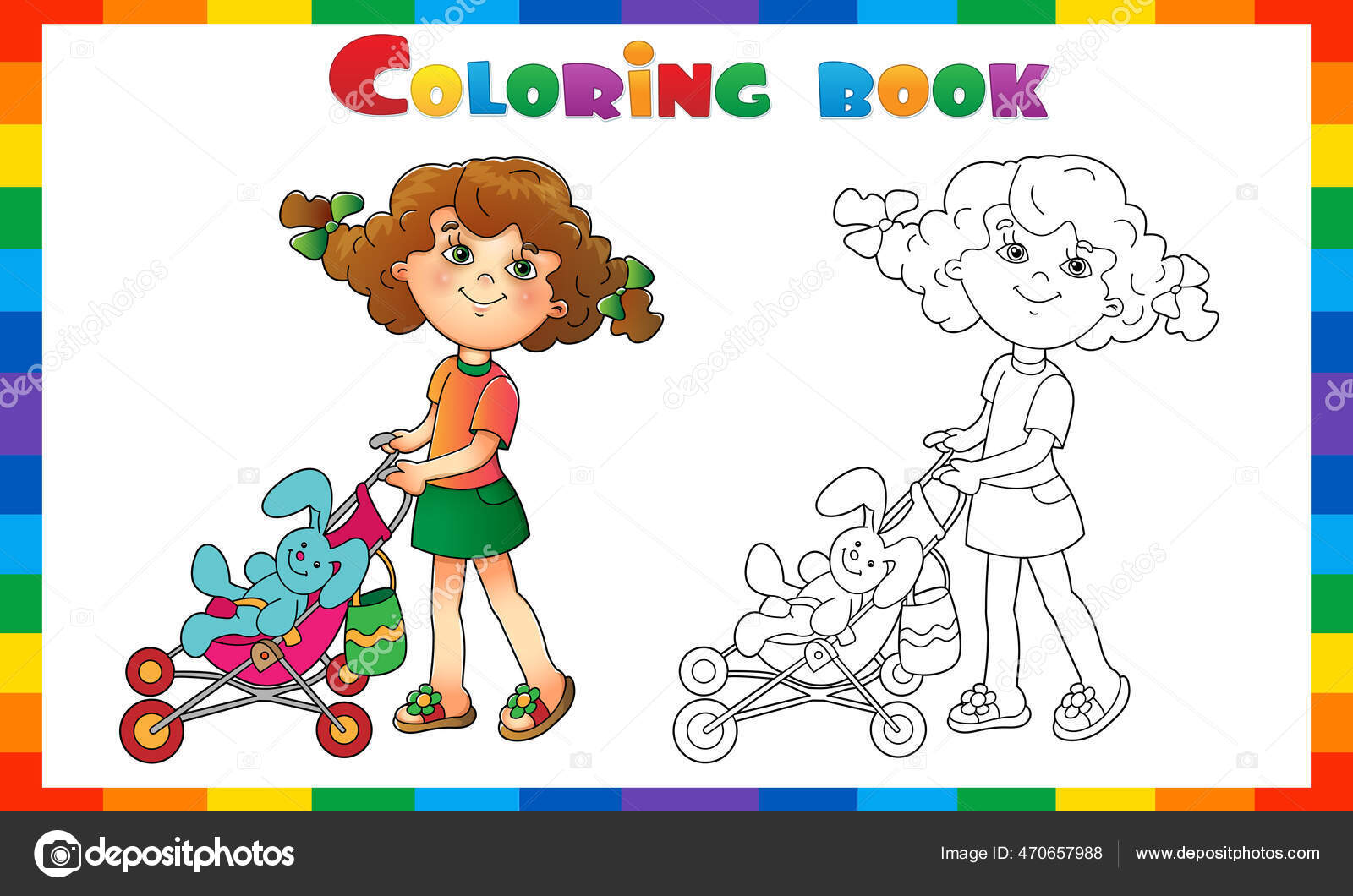 Página para colorir de personagem de boneca de desenho animado para  crianças.