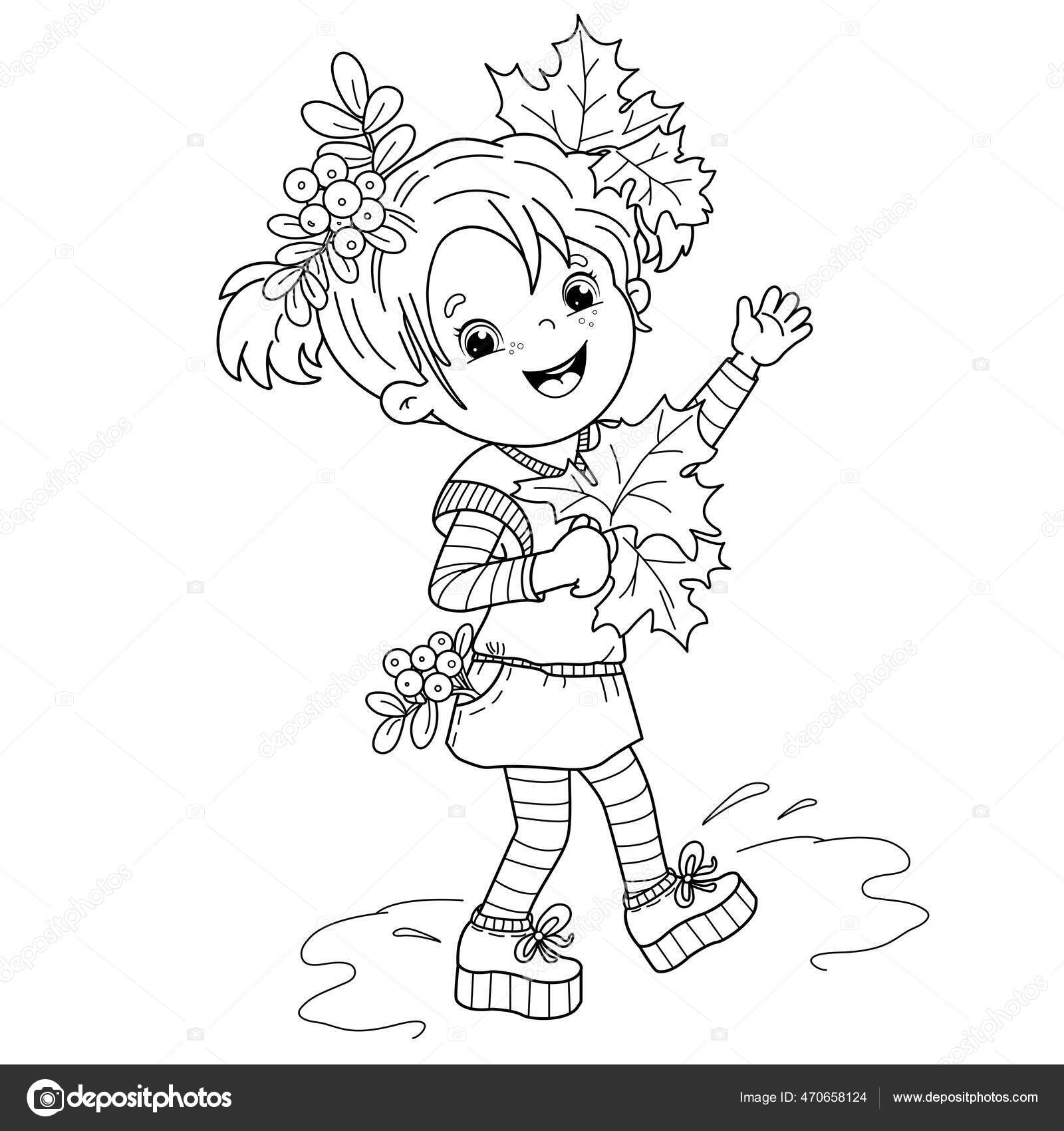 Desenho Página Colorir Uma Menina Dos Desenhos Animados Que Monta imagem  vetorial de Oleon17© 359205294