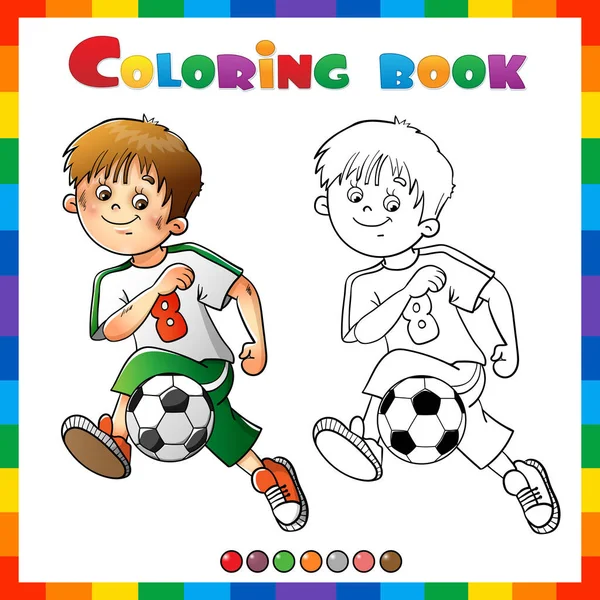 Página Para Colorear Esquema Dibujos Animados Soccer Boy Libro Para — Vector de stock