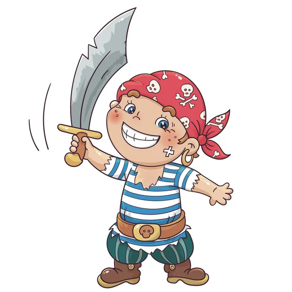 Pirate Bande Dessinée Avec Sabre Illustration Vectorielle Colorée Pour Enfants — Image vectorielle