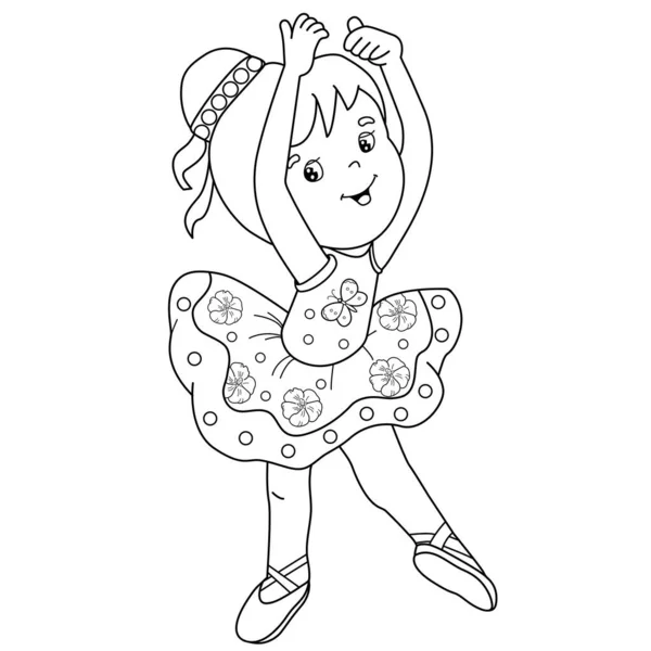 Coloring Page Outline Cartoon Ballet Dancer Ballerina Little Girl Dancing — Stock Vector