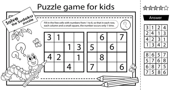 Solve Sudoku Puzzle Together Fun Caterpillar Logic Puzzle Kids Education — Stock Vector