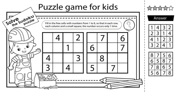 Sudoku Rätsel Logikrätsel Für Kinder Bildungsspiel Für Kinder Arbeiter Mit — Stockvektor