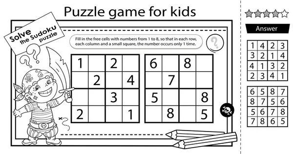 Solve Sudoku Puzzle Together Fun Pirate Logic Puzzle Kids Education — Stock Vector