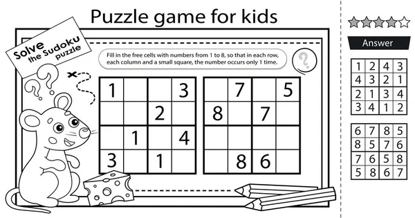 Solve Sudoku Puzzle Together Little Mouse Logic Puzzle Kids Education — Stock Vector
