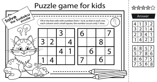Rozwiąż Zagadkę Sudoku Razem Zabawnym Kotem Logiczna Zagadka Dla Dzieci — Wektor stockowy