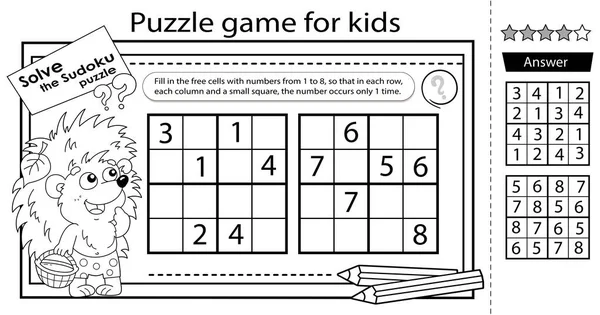 Solve Sudoku Puzzle Together Little Hedgehog Logic Puzzle Kids Education — Stock Vector