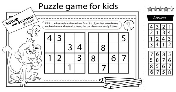 Rozwiąż Zagadkę Sudoku Razem Małpką Logiczna Zagadka Dla Dzieci Gra — Wektor stockowy