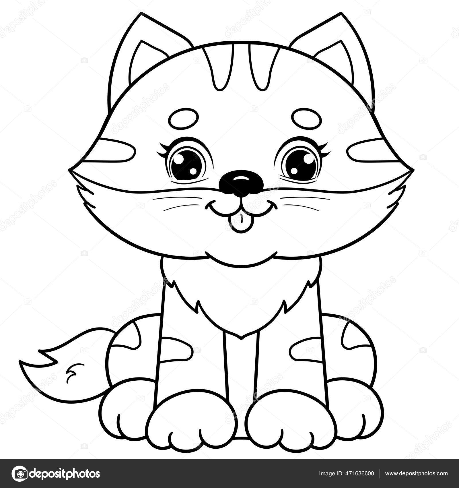 Coloring Page Outline Cartoon Cat Dalam Bahasa Inggris Buku