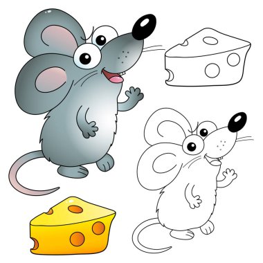 Çizgi filmdeki peynirli farenin ana hatlarını boyamak. Çocuklar için Boyama Kitabı.