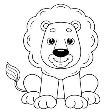 Coloring Page Outline Of cartoon cute lion. Coloring Book for kids. clipart