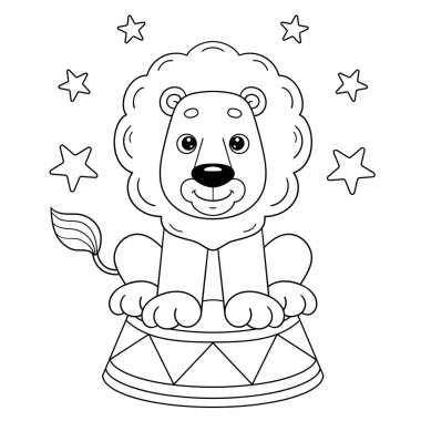 Coloring Page Outline Of cartoon lion in circus. Coloring Book for kids. clipart