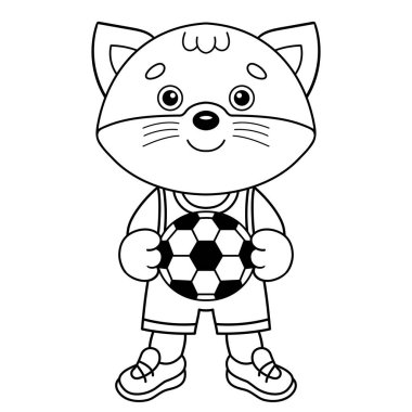 Futbol toplu çizgi film kedisinin ana hatlarını boyamak. Futbol maçı. Çocuklar için Boyama Kitabı.