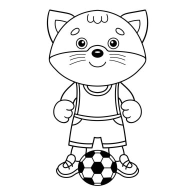 Futbol toplu çizgi film kedisinin ana hatlarını boyamak. Futbol maçı. Çocuklar için Boyama Kitabı.