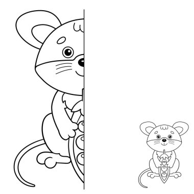Simetrik olarak çiz. Bezelye kabuğuyla küçük farenin ana hatlarını boyamak. Çocuklar için Boyama Kitabı.