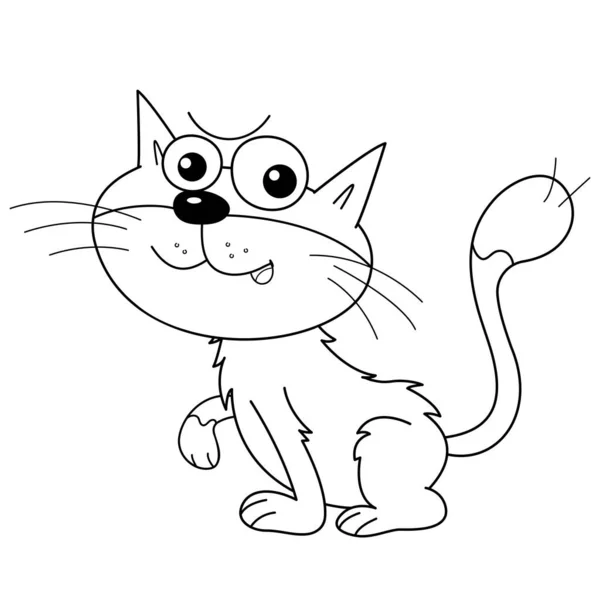 Coloring Page Outline Cartoon Funny Cat Coloring Book Kids — Stock Vector