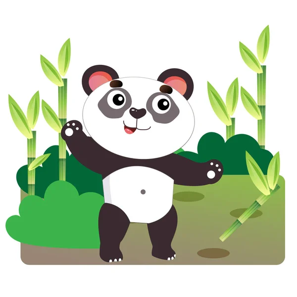 Pequeño Panda Dibujos Animados Con Bambú Caña Azúcar Ilustración Vectorial — Vector de stock