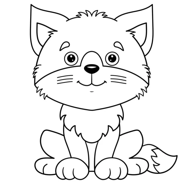 Coloring Page Outline Cartoon Little Fox Cub Coloring Book Kids — Stock Vector