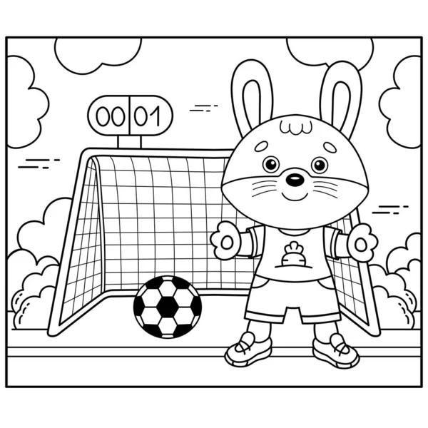 Coloriage Aperçu Lapin Dessin Animé Lièvre Jouant Football Jeu Football — Image vectorielle