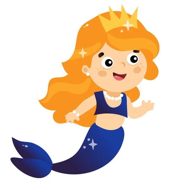 Karikatur Schöne Kleine Meerjungfrau Meeresprinzessin Bunte Vektorillustration Für Kinder — Stockvektor