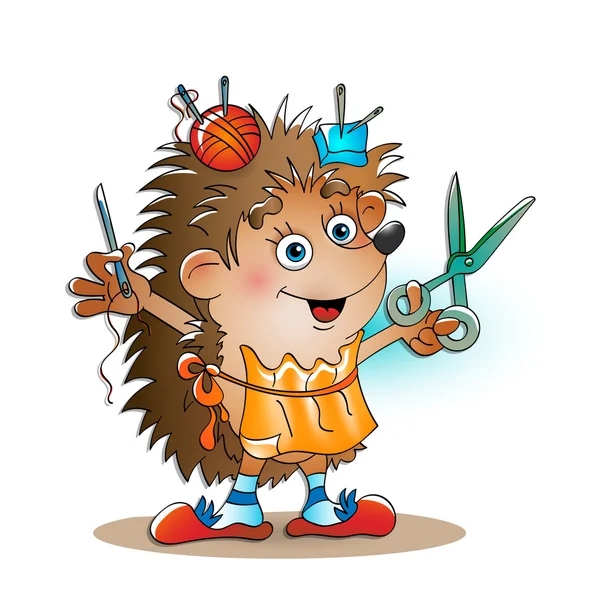 Bir iğne ve beyaz backg bir iş parçacığında küçük terzi kirpi