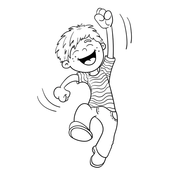Desenho da página de colorir de um menino de salto dos desenhos animados —  Vetores de Stock