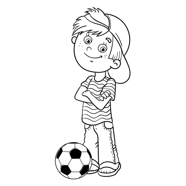 Färg sida disposition av en pojke med en fotboll — Stock vektor