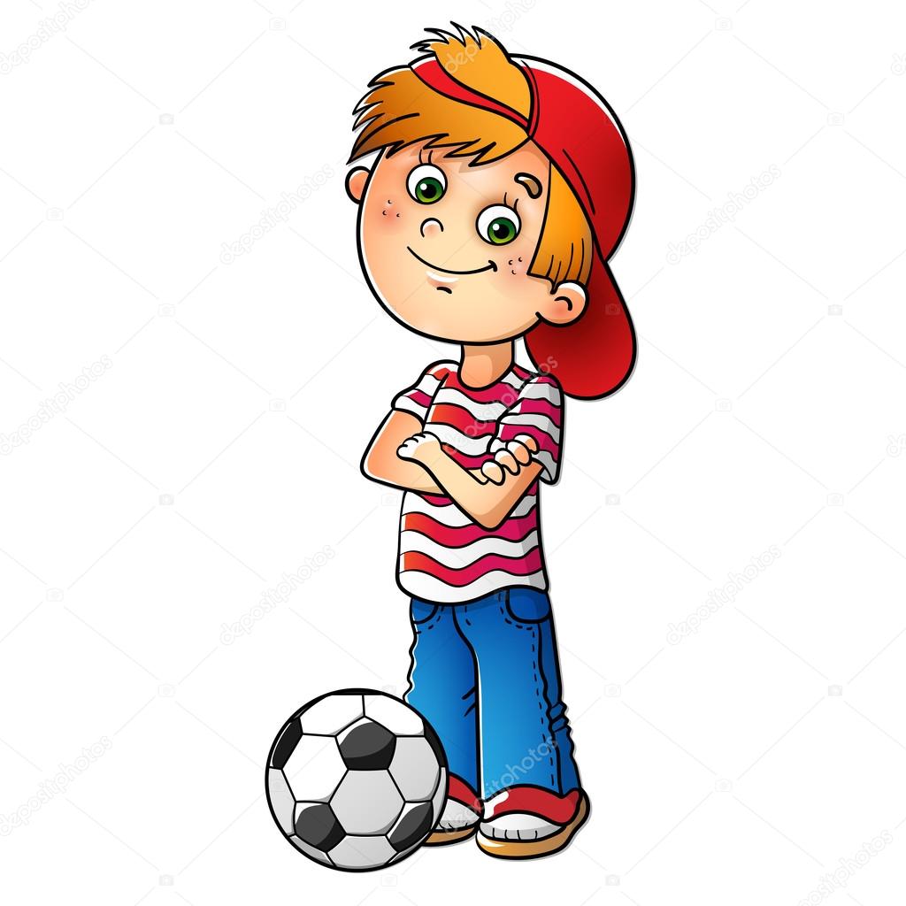 Boy in a red cap with a soccer ball